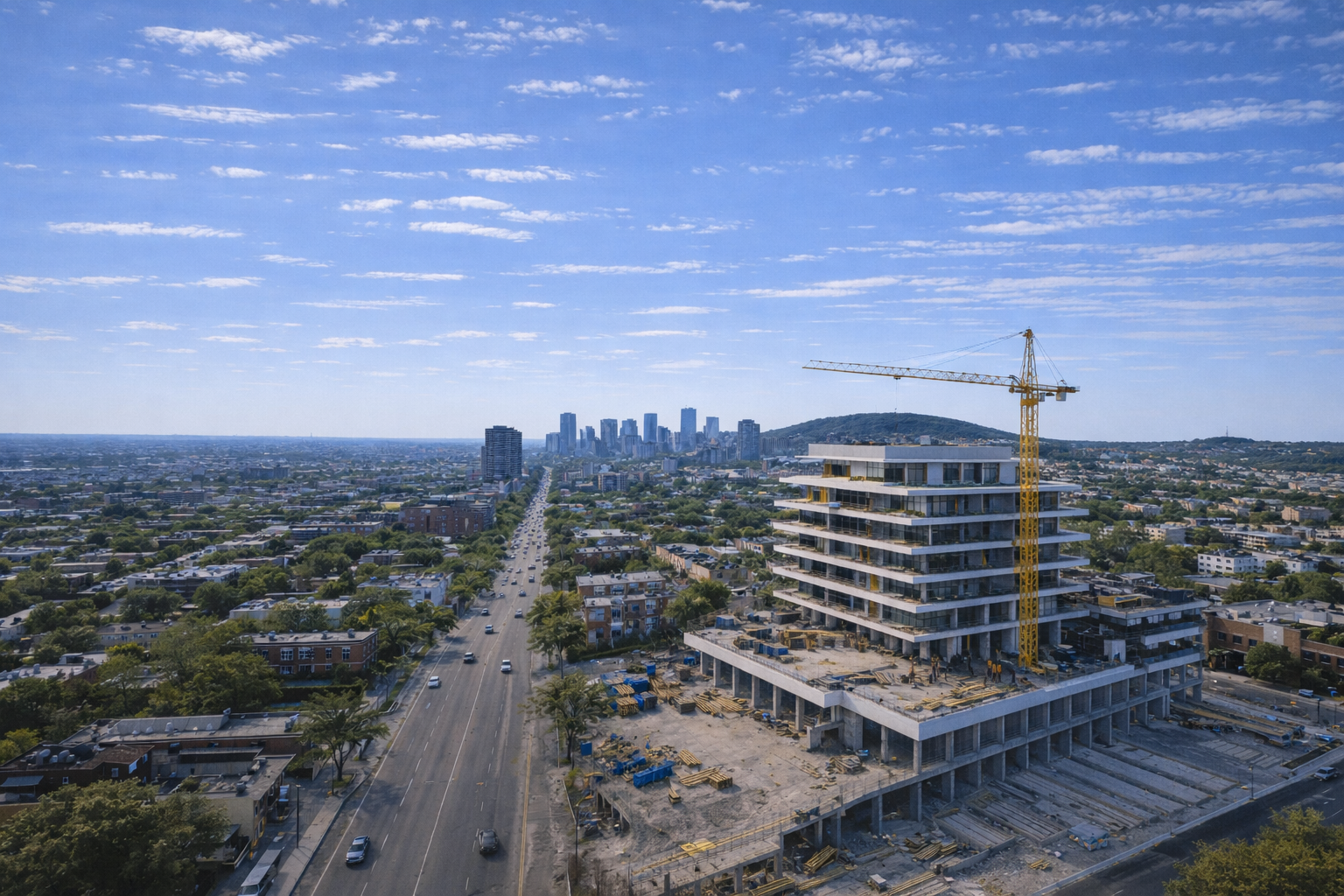 Construction crane over development site